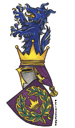 A helm, mantled purple and Or, crowned of an Eastern crown Or with a blue tyger issuant, and carrying the Eastern arms.